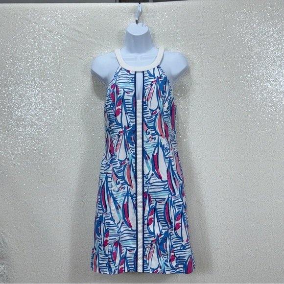 Lilly Pulitzer Pearl Shift Red Right Return – Size 6- Blue Pink Sailboat Print - Picture 12 of 14